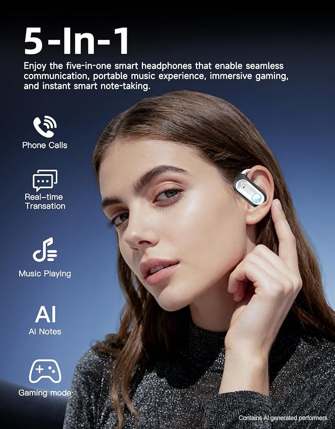 Open Ear Earbuds AI Translation Earbuds Real Time Open Ear Headphones Wireless Bluetooth 6.1 Audifonos Traductores Inglés Español 96H Playtime Language Translator Earbuds for Meeting Learning