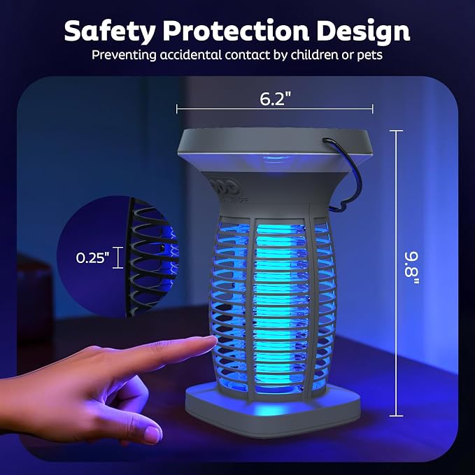 OnBeam Solar Bug Zapper Outdoor, Mosquito Zapper Outdoor Waterproof Electric Fly Zapper Rechargeable Mosquito Killer with Solar Panel, 4200V Fly Trap Indoor for Home Backyard, Patio, Garden, Camping