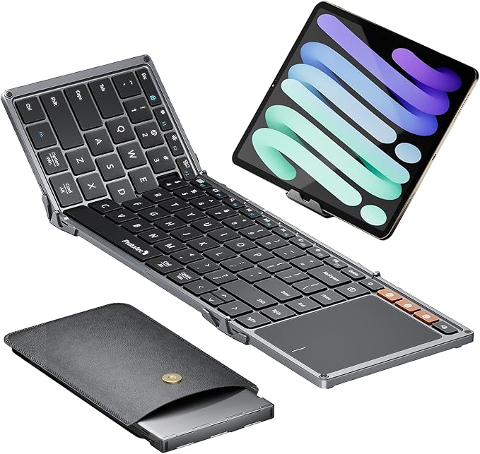 ProtoArc Foldable Keyboard with Touchpad, XK01 TP Folding Portable Keyboard, Full Size Keys, Large Trackpad Bluetooth Travel Keyboards for Laptop PC Tablet - Gray