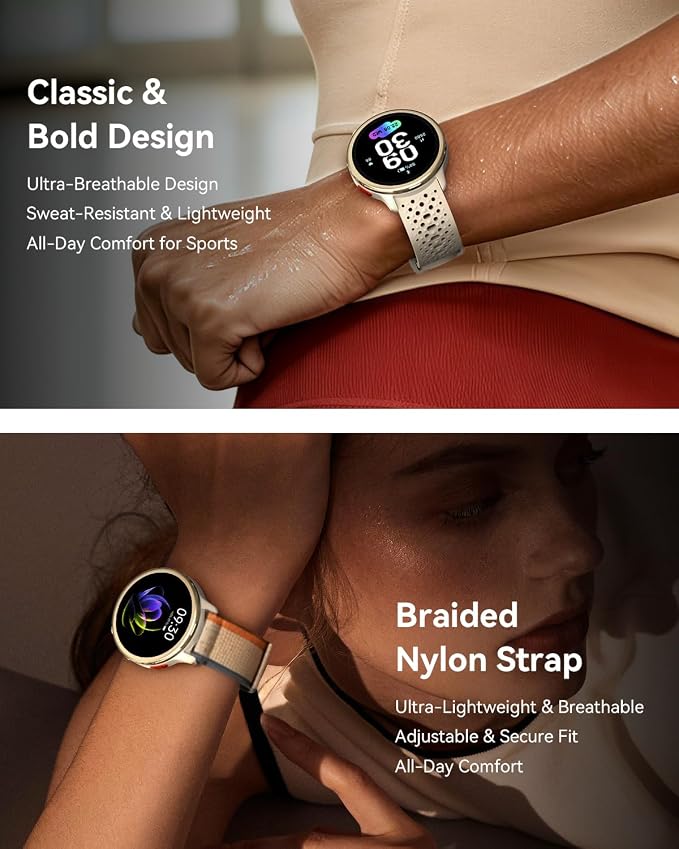 Quican Smart Watch for Women & Men, Compatible with iPhone & Android | Fitness Tracker with Bluetooth Calling, AMOLED Display, Heart Rate & Sleep Tracking, 2 Bands, Perfect Smart Gift