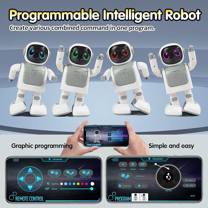 Gsou Dancing Robot Speaker Toys for Kids & Adults, Portable Dancing Bluetooth Speaker with LED Lights, Intimate Companion, Programmable Interactive Robot Toys with iOS & Android APP Remote