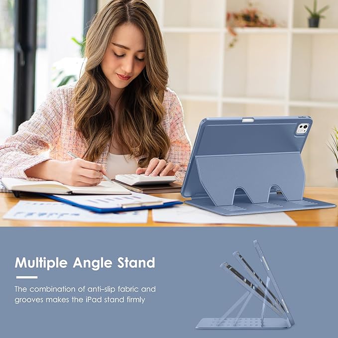 VIKESI Case for iPad iPad Pro 13-inch M5 or M4 Released in 2025 or 2024,Multiple Angles Magnetic Stand Cover,Shockproof Soft Back,Pencil Holder,and Auto Sleep/Wake,Mist Blue
