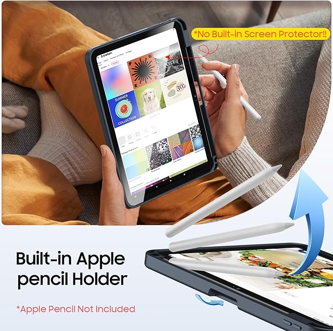 Fintie Shockproof Case for iPad (A16) 11th Generation 11 Inch (2025), iPad 10th Generation 10.9 Inch (2022) - [Built-in Pencil Holder] Slim Frosted Protective Cover with Multi-Angle Kickstand, Black