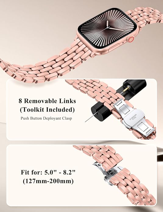 TOYOUTHS Designer Vintage Dressy Bracelet for Apple Watch Band Women 42/40/41/38/44/45/46/49mm, Stainless Steel Elegant Luxury Metal Strap for iWatch Series 11 10 9 8 7 6 5 4 SE/Ultra 3 2 1