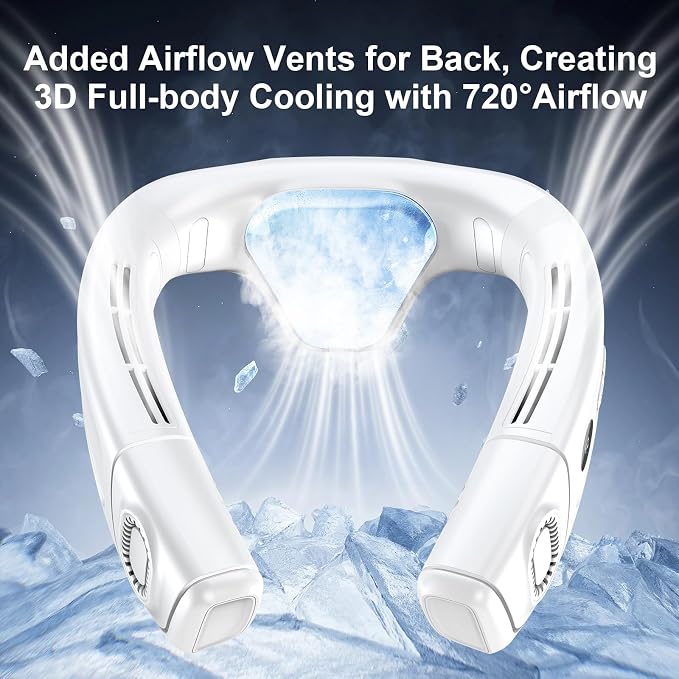 Neck Air Conditioner Fans That Blow Cold Air, 6000 mAh Battery Operated Wearable Cooling Device Fan, Bladeless, Rechargeable Fan, White