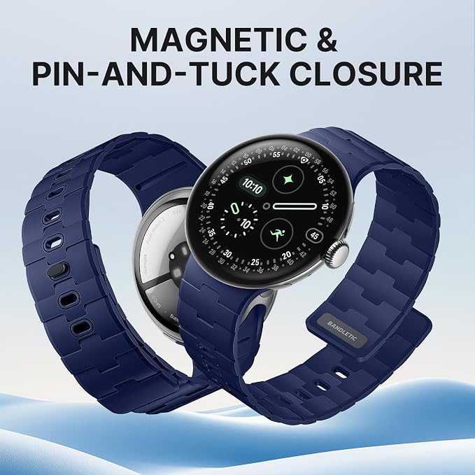 Bandletic Magnetic Silicone Bands Compatible with Google Pixel Watch 4/3 45mm Band for Women and Men, Rugged Soft Sport Strap Replacement Wristband