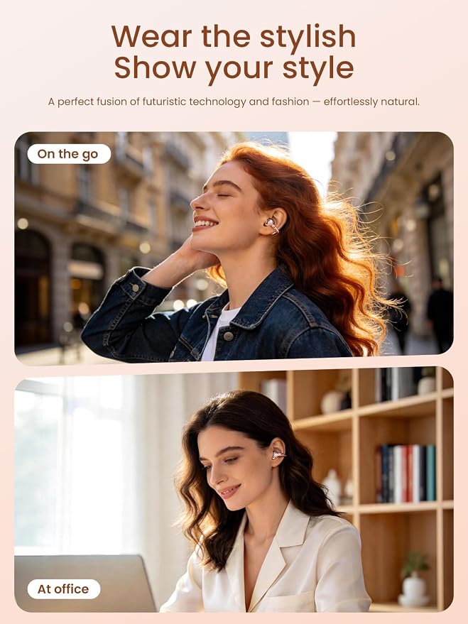 JewelPods C3 Wireless Bluetooth Earbuds, Jeweled Open-Ear Headphones, Pink | Ultra-Light Memory Wire Clip-On Earrings for All-Day Comfort, 60H Playtime, Sweat & Water Resistant, Premium Sound