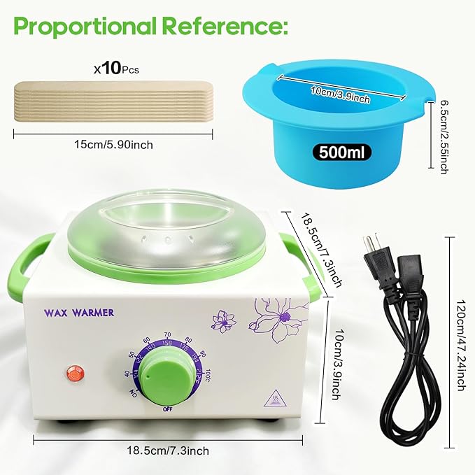 Wax Warmer for Hair Removal, Professional Waxing Heater Pot with Adjustable Temperature for Women Men, with 20 Wooden Wax Sticks(White-Single Pot)