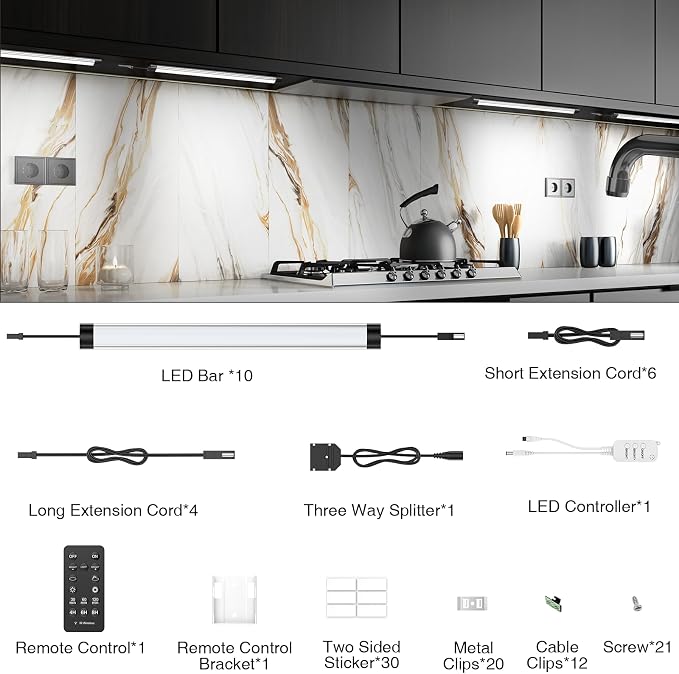 LABOREDUCER Under Cabinet Lights Plug in 10 Pack,11inch Ultra Thin LED Dimmable Closet Lights with Remote and Alexa Google APP,Under Counter Lights for Kitchen,Cabinet,Workbench (10Pack Cold White)