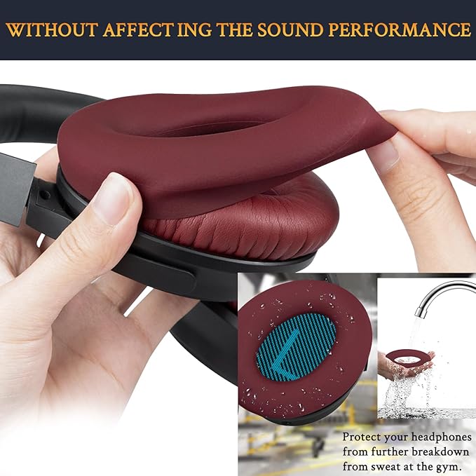 SOULWIT Replacement Kit for Bose QuietComfort 25 (QC25), Ear Pads Cushions + Headband + Earpads Cover - Burgundy