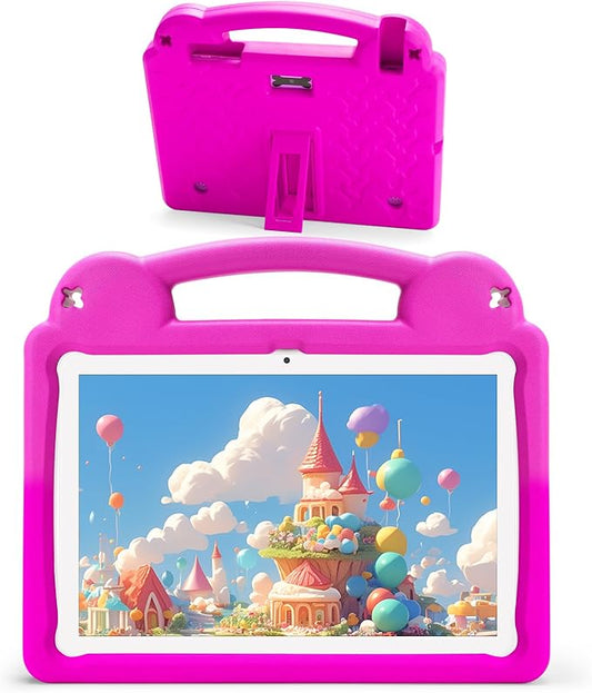 Kids Tablet 10 Inch - Android 15 Tablet for Kids, WiFi 6, Octa-Core, 8GB RAM 64GB ROM, 5000mAh, GMS, Android Tablets with Parental Control (Pink with EVA Case)