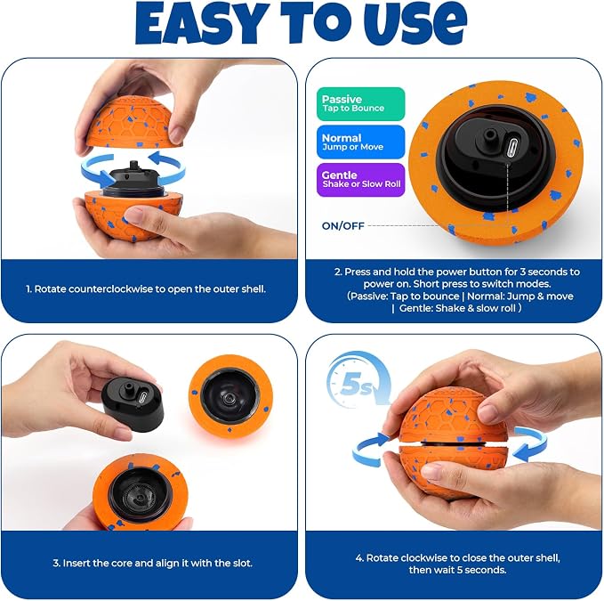 Fsitego Interactive Dog Ball Toys, Automatic Moving Bouncing, Rotating Smart Dog Toy for Small, Medium, Large to Keep Them Busy, Durable E-TPU Material & IP65 Waterproof, 5H Continuous Use(Orange)