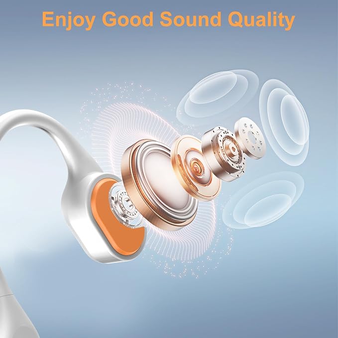 IP68 Waterproof Swimming Headphones, Bone Conduction Bluetooth 6.0 Headphones, Built-in 32GB MP3 Player, Soft Lightweight Open-Ear Design for Swimming Marathons Showers Cycling(Cream Orange