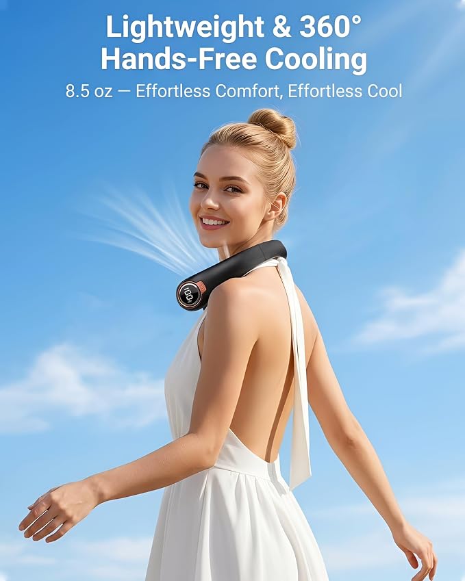 BNBZ Portable Neck Fan, 6000mAh Rechargeable Fan Blows Cold Air with LED Display, 4 Speeds, 20H Runtime, Quiet Wearable 360° Personal Cooling Fan for Outdoor Travel Work Gym,Fireplace Fans