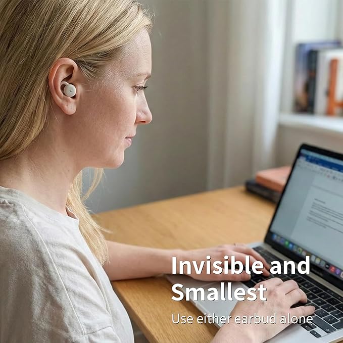 Smallest Invisible Sleep Earbuds, Comfortable Noise Blocking Wireless Headphones, Flat Bluetooth Ear Buds for Side Sleepers, Zero Pressure, No Lights/Alerts, Tiny Hidden Buds for Sleeping Sports