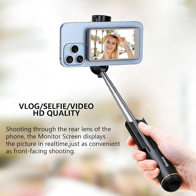 Vlog Selfie Monitor Screen for Phone, Rear Camera for Selfie Vlog Live Stream, Magnetic Mount for MagSafe, Wireless Connection Compatible with iPhone(NOT Support 17) (4 inch)
