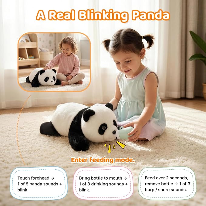 Golabs PT1 Plush AI Robot Panda Toy for Kids 3+,Interactive Companion Pet with 64 Languages, APP w/ 10 Roles Powered by GPT-4o, Voice & Touch Interaction, Real Blinking Eyes, Smart Gift for Boys Girls