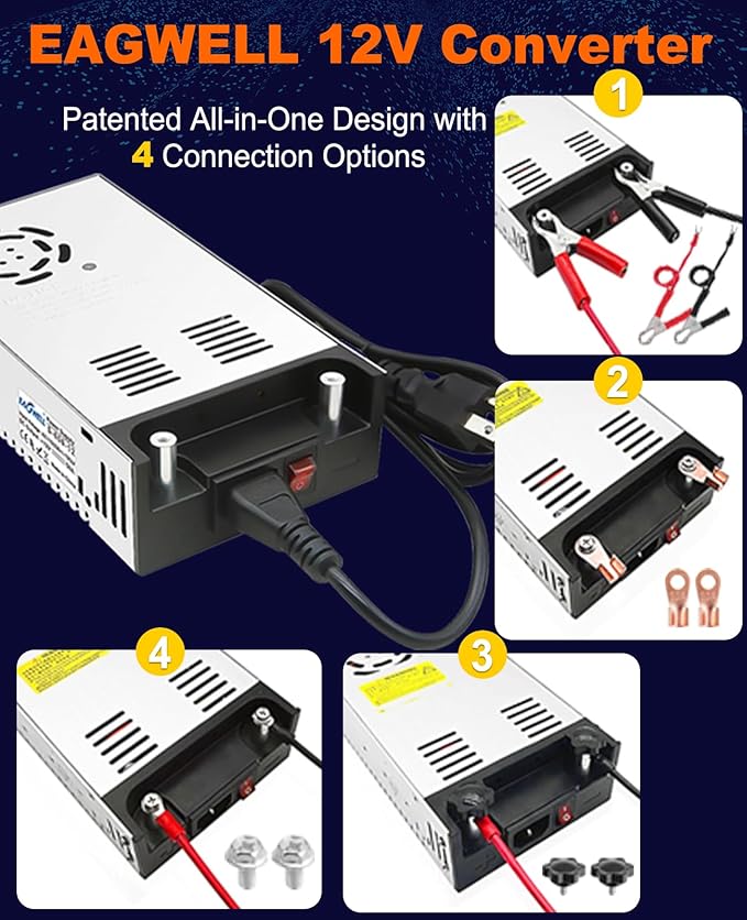 EAGWELL New Version 110V AC to 12V DC Converter 600W Power Supply 50A | Universal SMPS Transformer for RV, Pump, LED Strip, CCTV, Car Stereo,Diesel Heater Power Supply