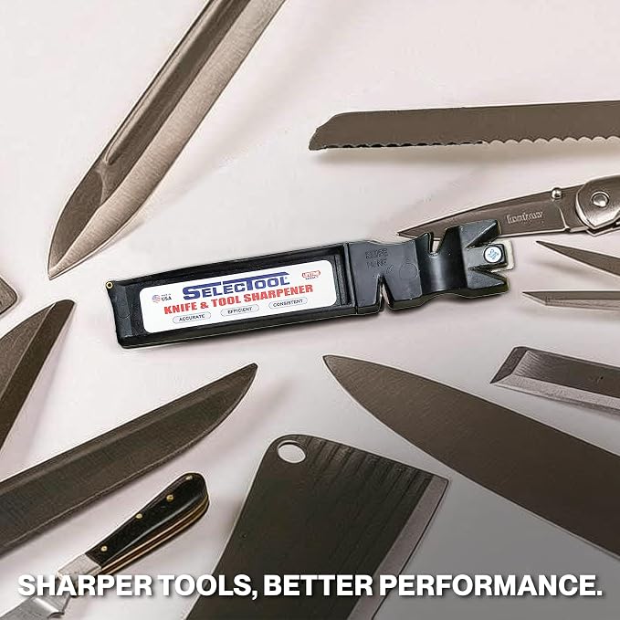 SELECTOOL Knife & Tool Sharpener, Father’s Day Gift for Dad, Manual Blade Sharpener for Kitchen Knives, Pocket Knives, Scissors, Axes & Outdoor Tools, Made in USA