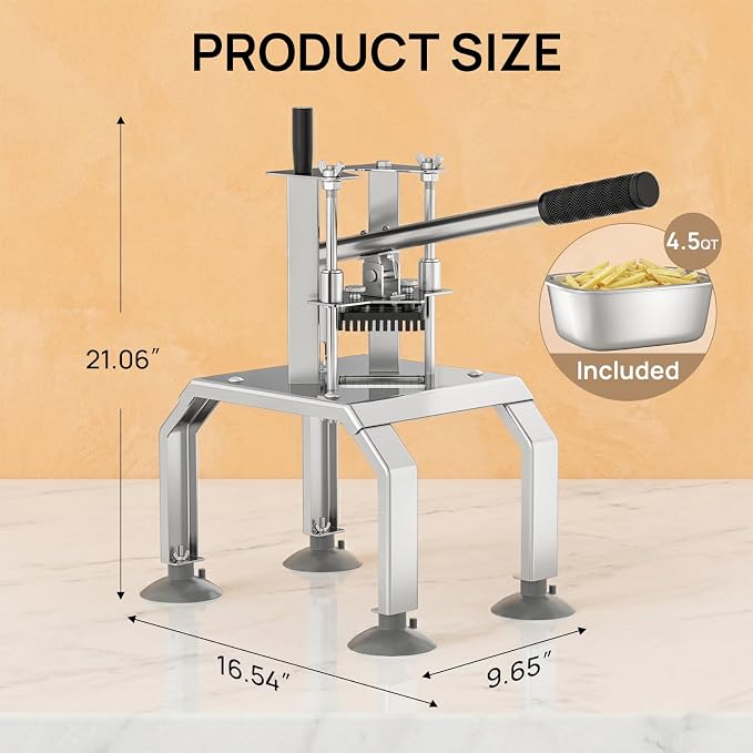 French Fry Cutter,Commercial Potato Cutter Slicer with 3/8", 1/2", 1/4", 8-Wedge Stainless Steel Blades, Commercial Vegetable Chopper for Potato,Carrot,Cucumber,Onion,Home and Restaurant Use