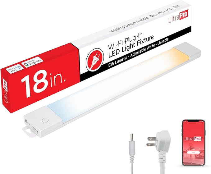 UltraPro 18 inch Plug-in Wi-Fi Under Cabinet Lights, Many White Settings from 2000K-6000K, Full Range Dimmable, Easy to Use Wi-Fi App, Programmable Schedule Under Cabinet Lighting, 65268