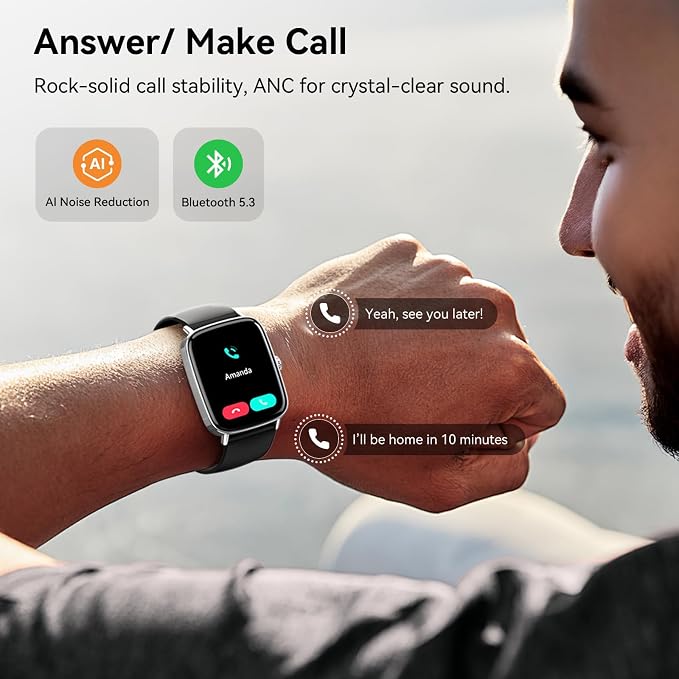 Smart Watch for Women Men, 1.85" HD AMOLED Fitness Tracker (Answer/Call) with 24/7 Heart Rate/Sleep/SpO2 Monitor for iPhone & Android, 120+ Sports Modes Smartwatch with IP68 Waterproof, 2 Bands