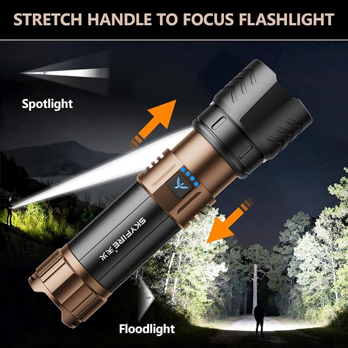 SKYFIRE Rechargeable Flashlights High Lumens Plus with Ignition Lens,Super Bright Flashlight,7500 Zoomable,Waterproof Tactical Flash Light for Camping Essentials Outdoor Home&Gifts-Upgraded