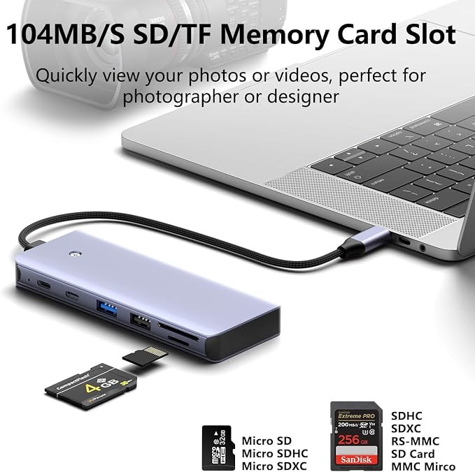 7-in-1 USB C Hub with M.2 NVMe SSD Enclosure, 10Gbps USB-C/3.1 Gen2, 100W PD, USB 2.0, PCIe 3.0 Support for MacBook Pro & Type-C Devices