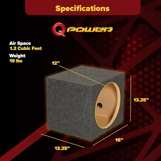 Q Power 12 Inch Single Sealed Heavy-Duty Subwoofer Enclosure Box for Car