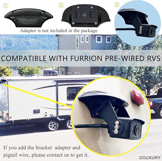 Wireless RV Backup Camera for Trailer Truck Camper Digital Rear Side View Cameras & HD 1080P 4 Splits 7" DVR Screen with Adapter for Furrion Pre-Wired IP69 Waterproof Night Vision 170° Wide View Angle
