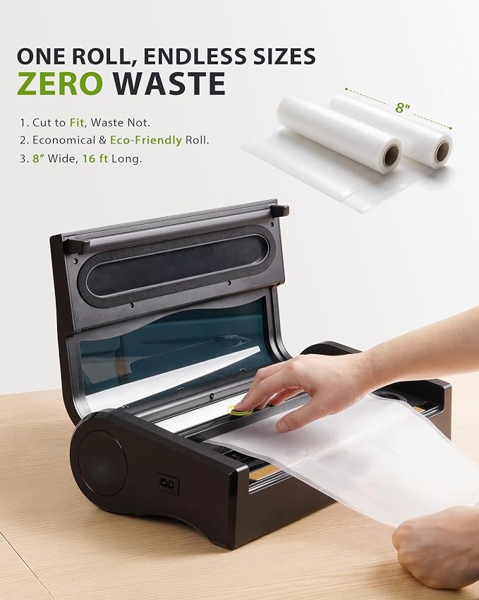 Vacuum Sealer Rolls, 8" x 16.4' 6 Rolls, Heavy Duty BPA-Free Vacuum Sealer Bags for Food, 175 Micron PA+PE Roll Bags for Sous Vide, Freezer Storage and Meal Prep