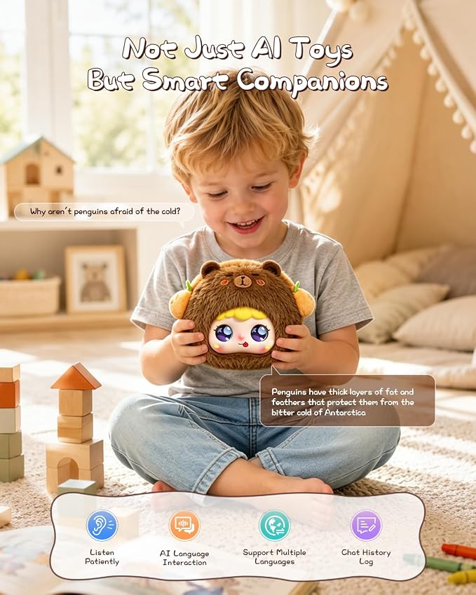 AI Smart Stuffed Animals Kids Toys ChatGPT, Multilingual Companions, Interactive Learning Assistant & Memory Trainer, Emotional Support Plush AI Pet, Voice Conversation, Expressive LED Eyes