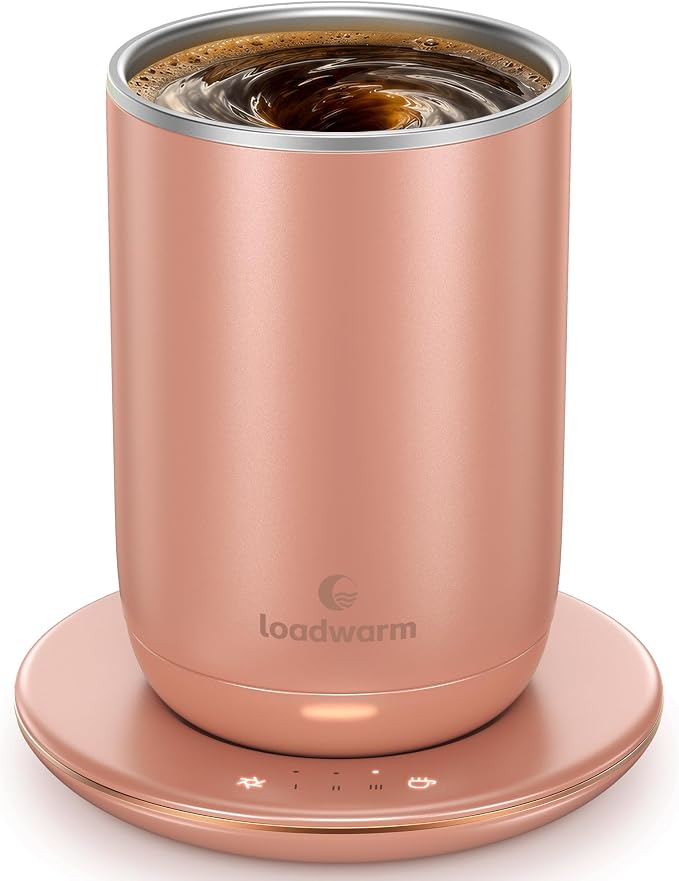 Self Heated Stirring Coffee Mug, 10oz Auto Mixing Cup with Warmer, Rose | 3 temp settings, food-grade stainless steel interior, 8-hour auto shut-off, plug-in desk mug with Warmer for office home
