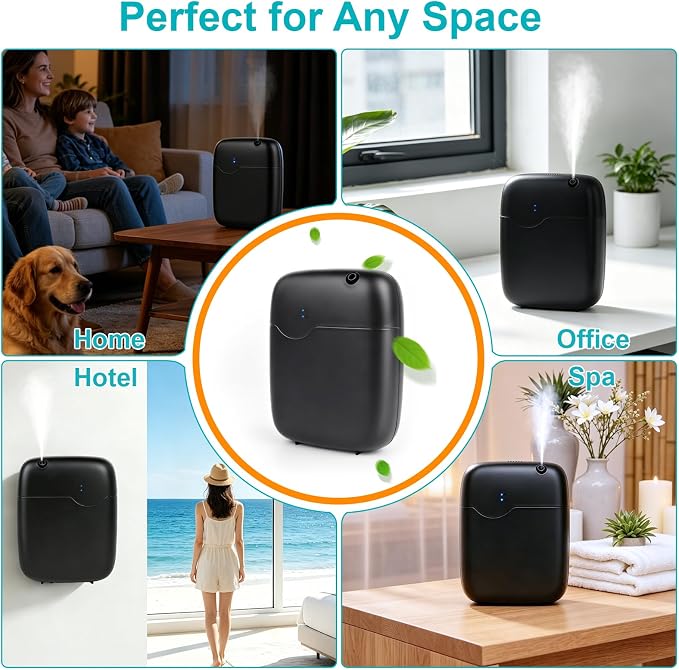 Waterless Essential Oil Diffuser, Bluetooth Smart Cold Air Scent Machine with 400ml Oil Bottle, 2000 Sq.Ft Coverage Aromatherapy Diffusers for Large Room Home Hotel Office Spa with App Control (Black)