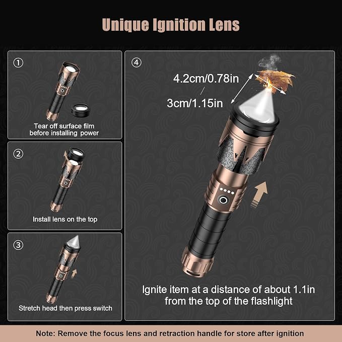 SKYFIRE Rechargeable Flashlight with Ignition Lens&Lightsaber, 3000lm Super Bright Tactical Flashlight Zoomable Waterproof LED Flash Light for Camping Essentials,Outdoor,Home Emergency-Upgraded