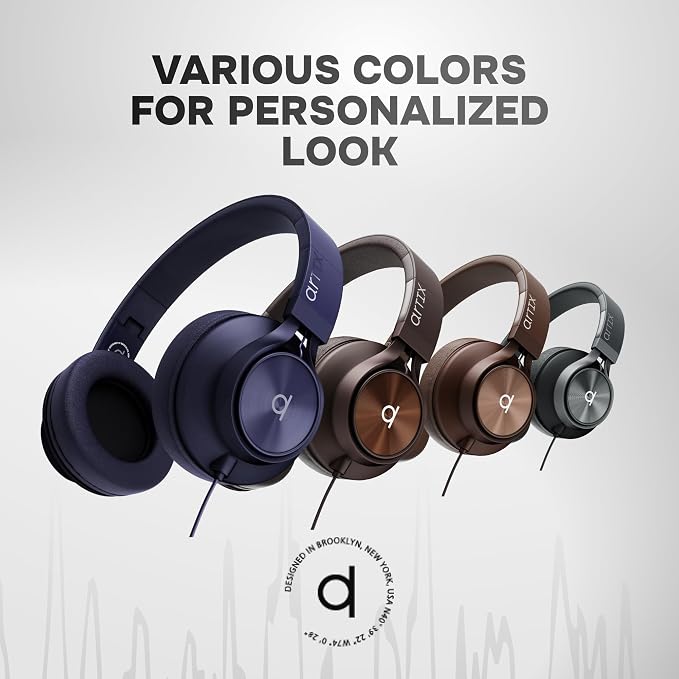Artix CL750 Adults & Kids Headphones with Cord - Plug-In Over Ear Headphones Wired with Mic and Volume Control, Corded Head phones for Laptop, Computer, Chromebook, Tablet & Smartphone with 3.5mm Jack