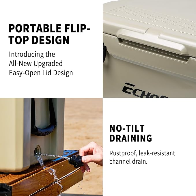EchoSmile 25/30/35/40/60/75 Quart Rotomolded Cooler, Built to Stand up to The Rigors of The Journey