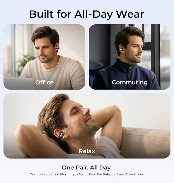 LC-dolida Open-Ear Wireless Earbuds with Smart LED Display Case, Clip On Earbuds All-Day Comfort & Situational Awareness, Case Control for Volume, EQ, Music, Find My Earbuds & Camera, Timer (Black)