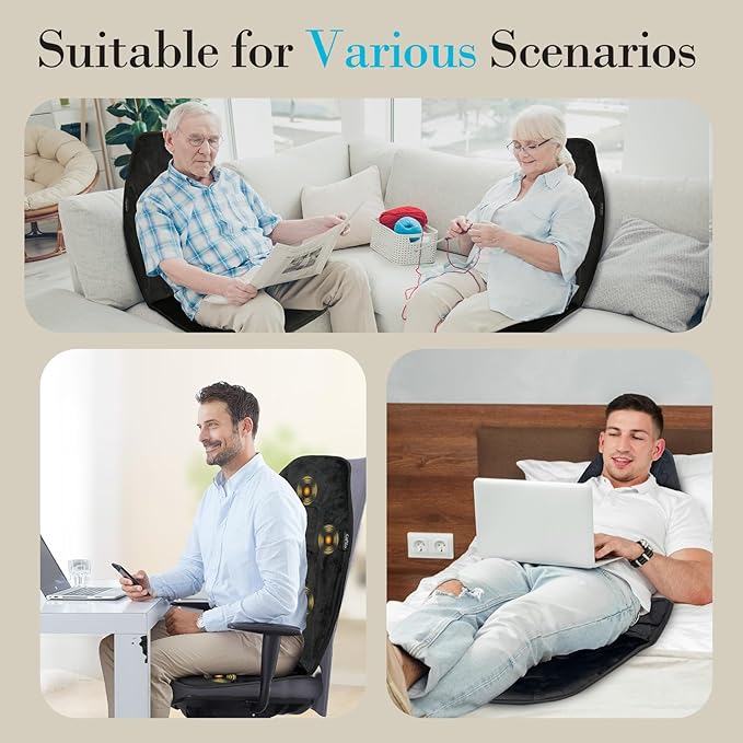 Back Massager with Heat, 5 Vibrating Modes & 2 Heat Levels, Back Massager Chair Pad, Electric Massage Seat Cushion, Massage Pad for Back Pain Relief, Gifts for Men Him Dad Mom Her