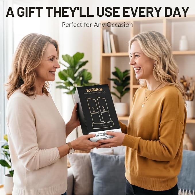 Gravity Electric Salt and Pepper Grinder Set With Wooden Base, USB Rechargeable Stainless Steel Mills with Large Capacity, LED Light, Adjustable Coarseness, Ideal for Kitchen and Dining(2 Pack)