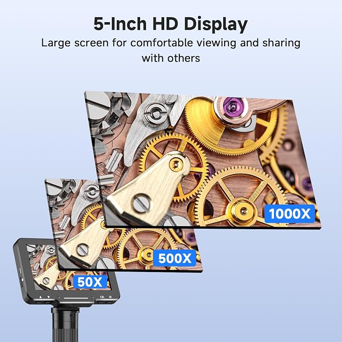 5" LCD Digital Soldering Microscope with Flexible Stand, 1000X Magnification for Electronics Repair & Coins, 1080P PC View, 8 LEDs (Micro SD Card Not Included)