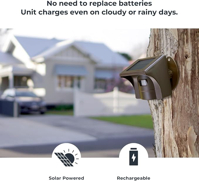 eMACROS Solar Wireless Driveway Alarm System (1/2 Mile Range, 1 Receiver & 2 Solar Sensors) - Weatherproof Outdoor Motion Detector for Farm, Long Driveway & Property Security