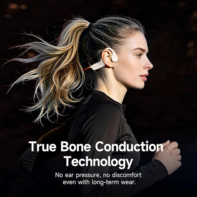 Bone Conduction Headphones, Open Ear Bluetooth 6.1 Sports Headset with Mic, IPX7 Waterproof Running Headphones with 10H Playtime, Lightweight Comfortable Earphones for Workout, Gym, Orange