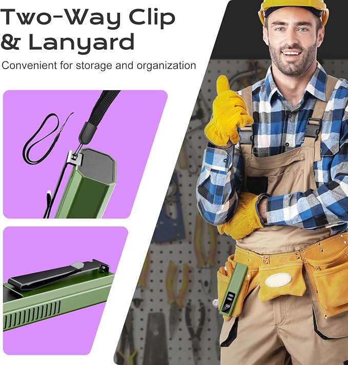 EDC Flashlight 4 in 1 Pocket Magnetic Slim Flat Flashlight High Lumens Work Light with Green Beam & UV Light & Warning Light Combo EDC Rechargeable LT-010 (Green Color)