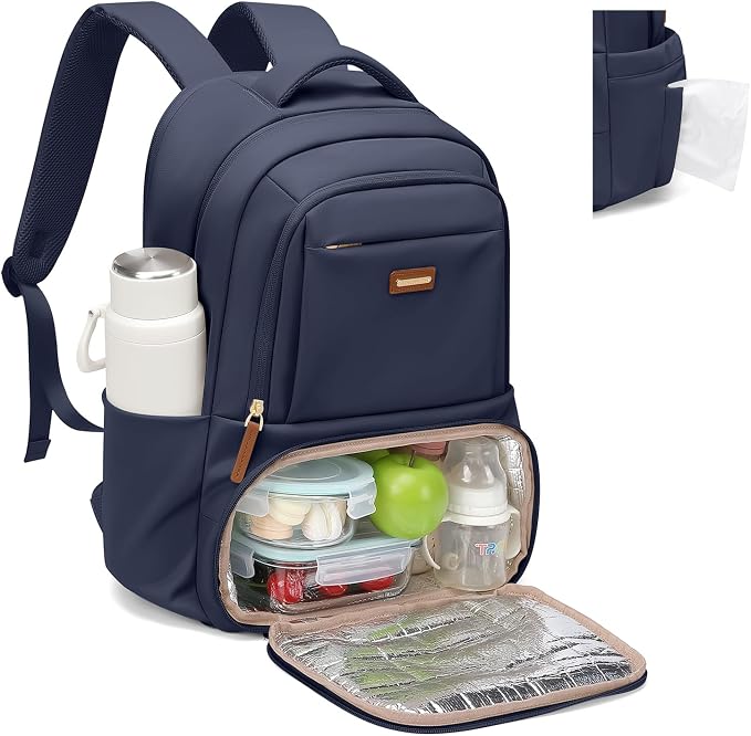 GOLF SUPAGS Lunch Backpack 16 Inch Laptop Backpack with Insulated Cooler Lunch Box Food Bag for College Work Camping Picnics (Navy Blue)