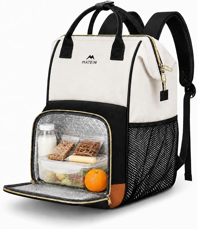 MATEIN Insulated Lunch Backpack for Women, 15.6 Inch Work Laptop Backpack with Lunch Compartment, Water-Resistant College Computer Backpacks Meal Prep Lunch Bag Gifts for Nurse Teacher Office Picnic