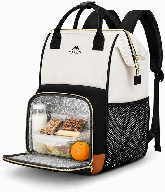 MATEIN Insulated Lunch Backpack for Women, 15.6 Inch Work Laptop Backpack with Lunch Compartment, Water-Resistant College Computer Backpacks Meal Prep Lunch Bag Gifts for Nurse Teacher Office Picnic