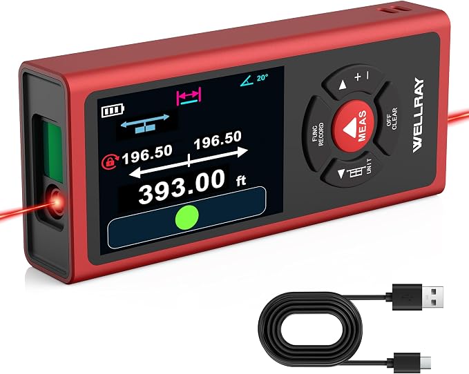 Dual Laser Measuring Tool 400Ft, Rechargeable Laser Measure Tool with Long-Lasting Battery, Laser Distance Meters with ±1/16" Accuracy, Laser Measurement Tool with Bubble Level for DIY Home Indoor