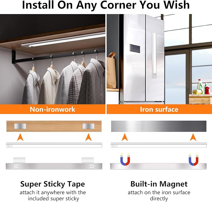 60cm Ultra Thin Under Cabinet Lights, 106 LED 5000mAh Motion Sensor Lights Indoor, 3 Color Stepless Dimming Rechargeable LED Lights for Cupboard, Kitchen