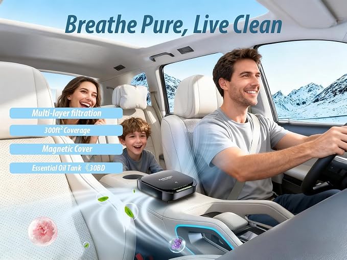 HEPA Air Purifiers for Car, True H13 HEPA Fliter Air Purifier for Smoke, Dust, Pet Odors and VOCs, 99.9% Removal to 0.1Microns - Car HEPA Air Purifier for Traveling Bedroom Office